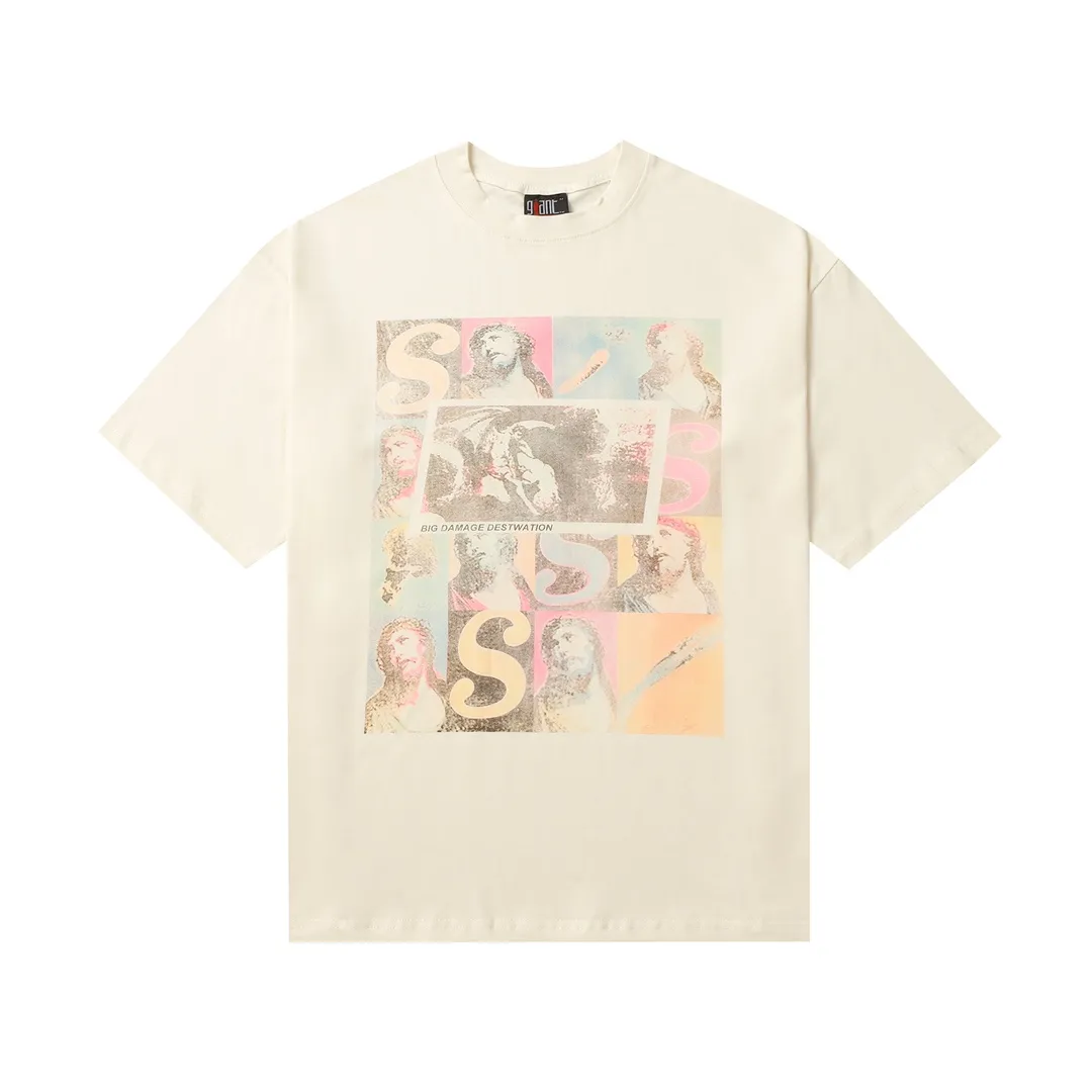 Saint Michael series retro trendy round neck short sleeves Model number: 3180P116 Color: apricot Code number: S M L XL